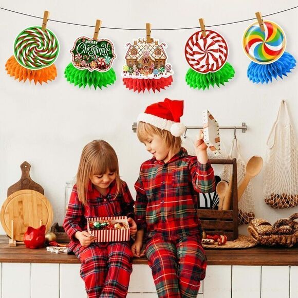 8 Pcs Candyland Christmas Decorations 3D Double Side Honeycomb Centerpieces - Picture 5 of 7